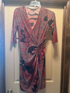 Mlle Gabrielle Red and Black Paisley Wrap Dress